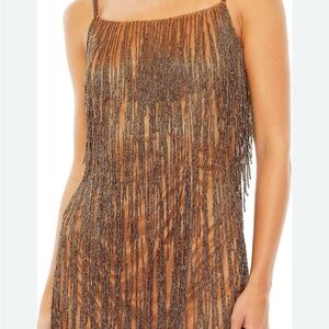 Mac Duggal Fringe Beaded Dress in Bronze size 2 5935